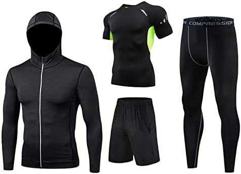 Men's Gym Running Fitness Suit de fitness compressão calça longa camiseta de camiseta de capa de manga comprida 4 PCs - conjunto de roupas de exercícios