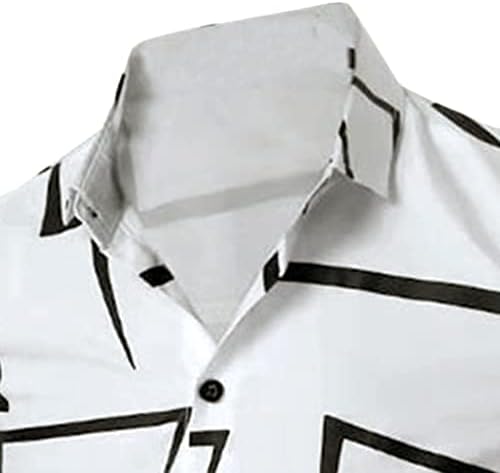 2022 Novas camisas masculinas, masculas camisas hippies de botão listrado vertical para baixo de manga curta Blusa Muscle Slim