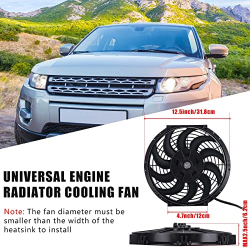 Riakrum 3 sets Fan do radiador elétrico Fan de resfriamento Radador universal Radador de lâmina curva larga com kit de montagem 12V de alto desempenho Push ou puxar fãs de montagem de resfriamento