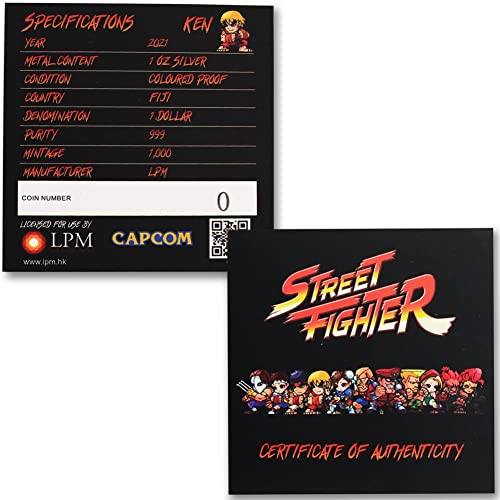 2021 FJ 1 oz Fijian Proof Silver Ken Figura Moeda - Street Fighter - Mini Fighters Series com um certificado oficial e numerado