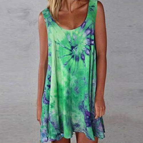 NYYBW Vestido de colete estampado casual O-pescoço solto tie-dye Moda feminina feminina sem mangas