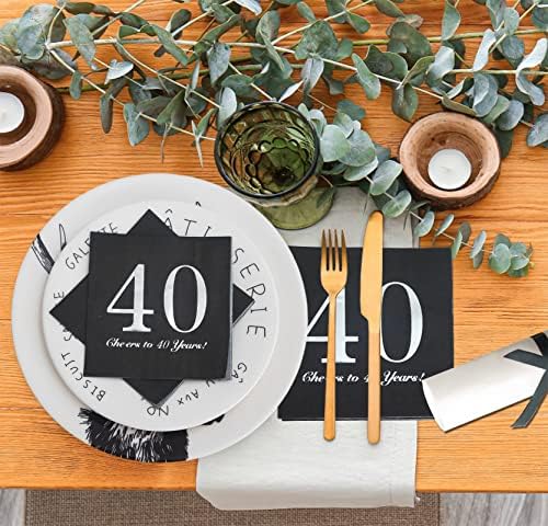 40pcs preto e prata feliz 40º aniversário guardanapos guardanapos de coquetel 40º aniversário decorações de papel