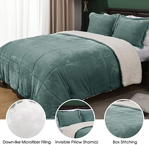 Conjunto básico de edredom de tamanho King Size - Luxo Micromink Sherpa Fleece Bed Consolador King Set, Green Consolador King