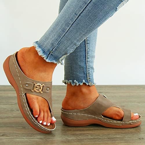 Kingtowag Sapatos femininos chinelos sandálias confortáveis ​​caminhando verão cunha de sandálias bordadas de pplatform tênis