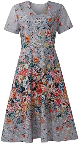 Vestidos fofos nokmopo para mulheres de manga curta verão casual moda floral com manga curta Vestido de giro de