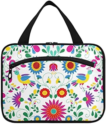 Kigai mexicano Floral pendurado Bolsa de higiene pessoal para homens portátil Grande bolsa de maquiagem cosmética Case à prova d'água para o banheiro, M