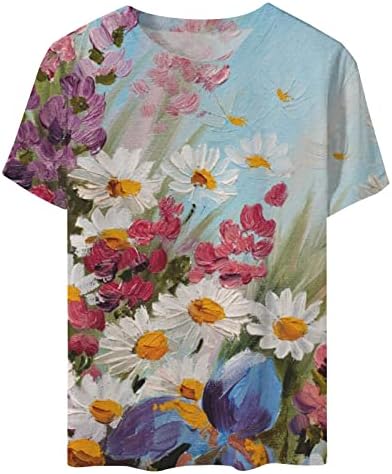 Camiseta floral de camiseta feminina de manga curta feminina Casual Top Crew pescoço bohemian camiseta