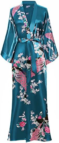 Rúsulas de Kimono femininas de Babeyond com pavão e flores impressas em Kimono Nightgown