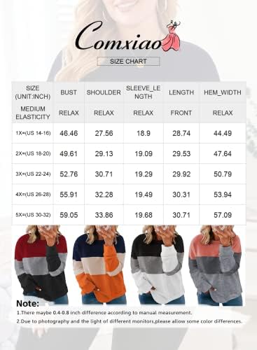 Comxiao feminino plus size moletom casual de manga longa e colorido listrado tops de pulôver listrado camisetas