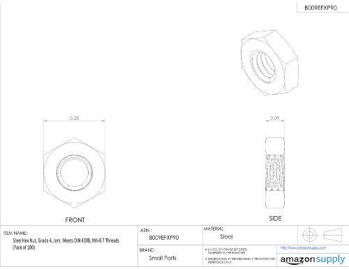 Peças pequenas de aço hexágono porca, acabamento em zinco, classe 4, DIN 439b, métrica, m4-0.7 Tamanho da linha, 7 mm de largura