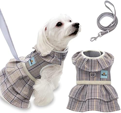 Elily Dog Dress Arnness com coleira. Roupas xadrez elegantes para filhotes de gato de cachorro pequeno. Malha respirável suave
