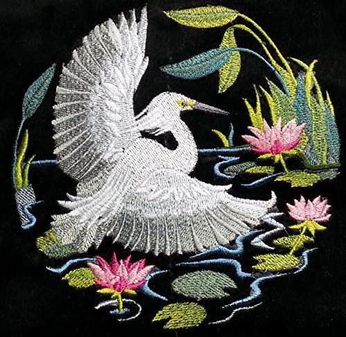 A natureza tecida em fios, Amazing Birds Kingdom [cena da garça -nevada] [personalizado e exclusivo] Ferro bordado/patch de costura [5.87 *5.85] [Feito nos EUA]