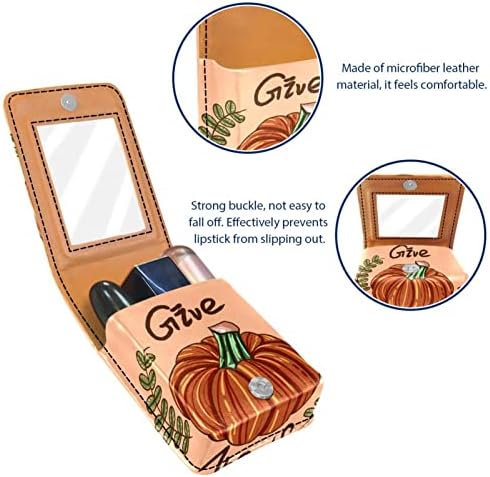 Bolsa de batom de batom de maquiagem de oryuekan com espelho portátil de armazenamento de armazenamento portátil de armazenamento de armazenamento de lips, Ação de Graças, desenho animado de outono de abóbora
