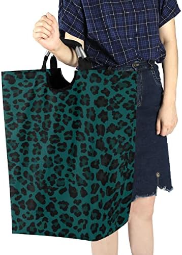Bolsa de lavanderia Mnsruu com alças, impressão de leopardo azul dobrável dobrável cesto de lavanderia cesto para decoração de