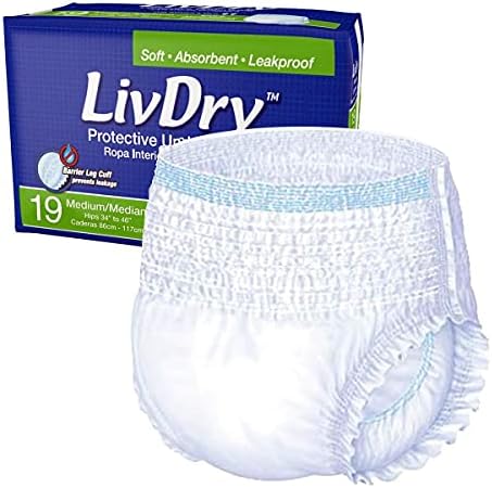 Livdry Adult M Incontinência Roupa Under + Hyper 1600 Booster Pad inserções para homens e mulheres | Absorção extra com controle de odor
