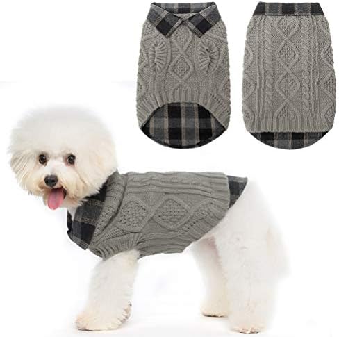 Suéter de cachorro quente Roupas de inverno - manchas de retalhos xadrez cão de calça de malha de malha de casacos confortáveis ​​para o clima frio, adequado para cães pequenos médios grandes