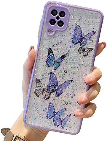 Suyacs Samsung Galaxy A12 Caso fofo Pretty Butterfly Glitter Bling Trendy Clear Cover for Women Girls Meninas Silicone Silicone