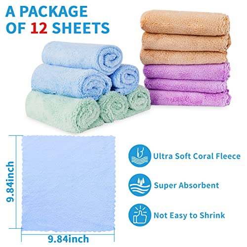 Haobaobei 12 pacote de lavagens de bebês, roupas de lã absorventes e macias de lã de coral para recém -nascidos, bebês e crianças pequenas, toalhas de face de microfibra adequadas para pele sensível, recém -nascidos, chá de bebê