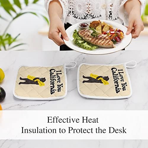 Urso eu amo os suportes de maconha da Califórnia 8x8 resistentes ao calor PADS QUENTE POTHOLDERS Proteção de mesa para cozinha Conjunto