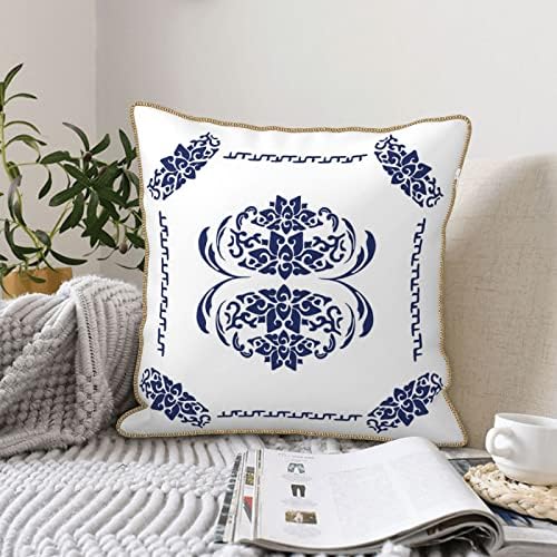 Myshe pacote de 2 veludo de veludo estilo china estilo oriental azul branco de porcelana Branca Padrão de flor decorativo travesseiro quadrado conjunto de sofá -quarto carro 18 x 18 -polegadas 45 x 45 cm