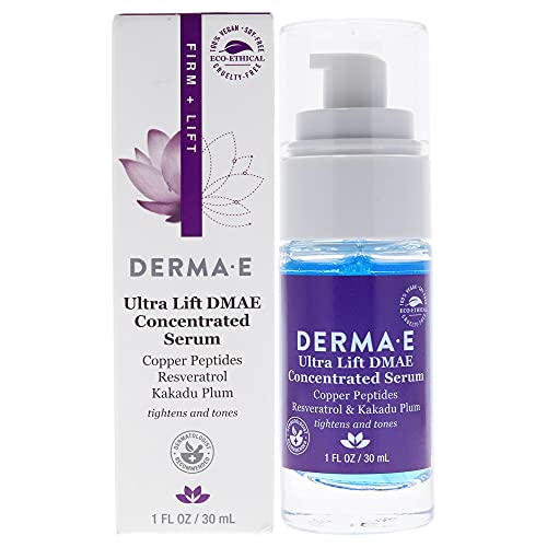 Derma e Ultra Lift DMAE Soro concentrado - todo soro natural de firmamento de pele - soro hidratante com peptídeos de cobre e resveratrol - soro de cuidados faciais concentrado, 1onça