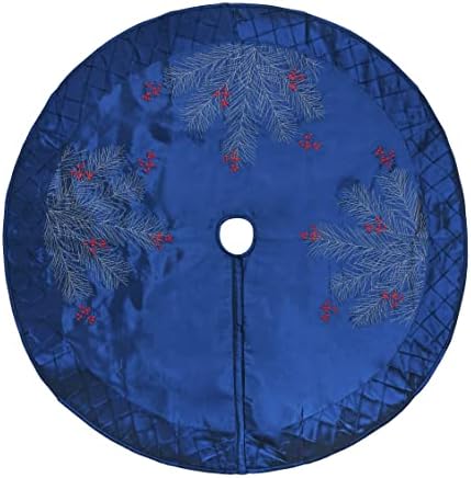 X.Sem grandes galhos de pinheiro Berry Bordado Faux Silk Christmas Tree Salia com Pintuck Border 50 '' Blue