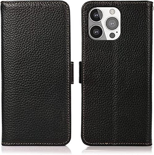 Caixa Kossma para iPhone 14/14 Plus/14 Pro/14 Pro Max, padrão de lichia de couro magnético lateral, com capa de telefone de escova anti-roubo RFID, capa de protetor de fólio Flip