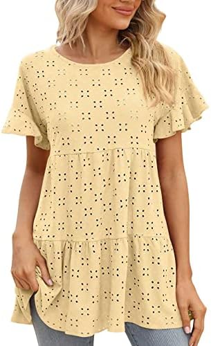 Top de pescoço para a tripulante de verão feminina Holcou a jacquard sweet sweet boneca de camiseta atlética de camisetas