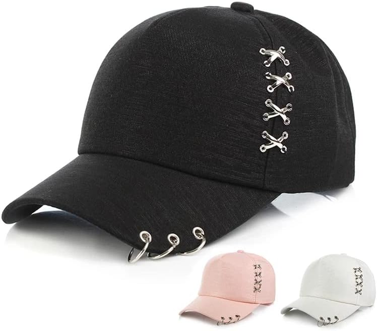 MHYFC Baseball Cap, Metal Cross Hoop Decorative Sun Hat, Cap de beisebol de estilo hip-hop