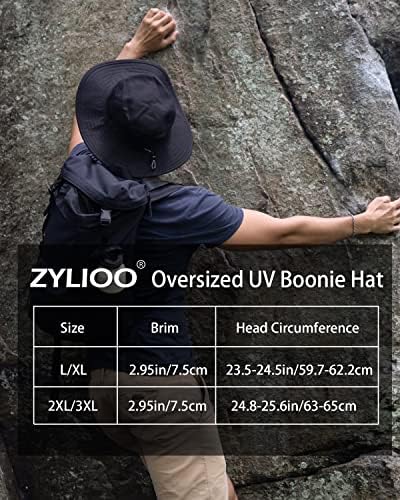 Zylioo xxl de tamanho UV de grande porte, chapéu de sol, respirável rapidamente chapéus de boonie, chapéus de safari de resfriamento ajustável com alça
