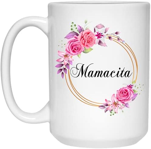 Presente de caneca de caneca de café da Mamacita Flower para o Dia das Mães - Mamacita Pink Flowers On Gold Frame - New Mamacita Caneca Flor - Presentes de aniversário para Mamacita - Mamacita Caça Caneca 11oz