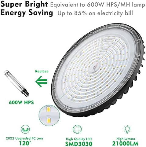 Bulbeats LED High Bay Light 150W, 21000LM LUZ LED LED BAY HIGH, 5000K Listagem de listagem Listada Listagem da Baía com Plug Plug Energing