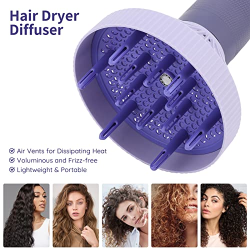 Segbeauty Smart Curly Hair difusor, acessório de difusor de cabelo leve atualizado, ferramenta de estilo de cabelo profissional de salão frizz e sem frizz para cachos se encaixam no secador de sopro com 1,58 -1,96 bico roxo