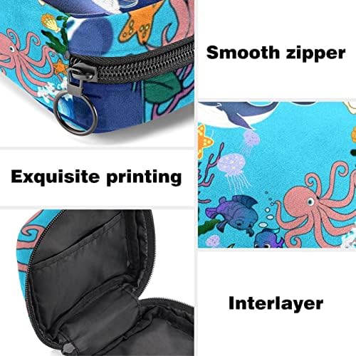 Bolsa de armazenamento de guardanapos sanitários, bolsa menstrual da xícara, sacos de guardas sanitários portáteis Bolsas de armazenamento Menção feminina Primeira bolsa de período para meninas mulheres senhoras, desenho animado Ocean Animal Octopus Whale Starfish