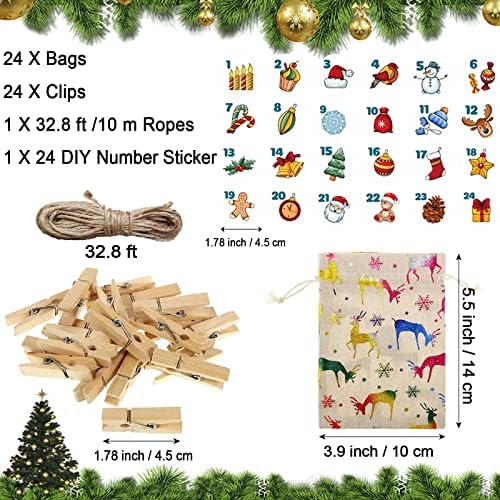 Bolsa de calendário do advento de Natal Ulbek, 24 dias de contagem regressiva de Natal Sacos de folga do calendário, sacos de presente