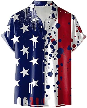 Independence Day Shirt 4 de julho Tops para masculino, Homens Summer Slim Fit USA Flag Blood Button Down camisetas