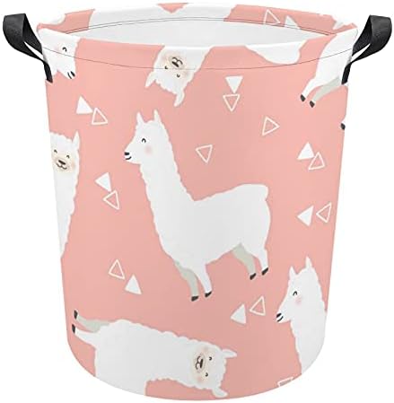 Bolsa de lavanderia de alpaca branca com alças cesto de armazenamento à prova d'água em redondo cesto de armazenamento dobrável