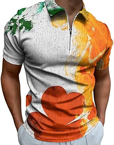 XXBR 2023 New Mens St Patricks Day Fashion Casual 3D Impressão Digital Lappel Zipper Camisa de manga curta Guarda superior