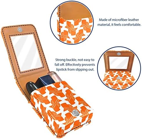 Caso de batom de Oryuekan, bolsa de maquiagem portátil fofa bolsa cosmética, organizador de maquiagem do suporte do batom, padrão geométrico moderno de laranja abstrato