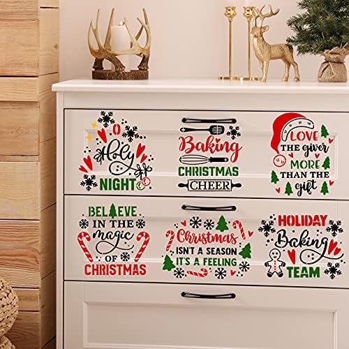 20 peças Decoração de Natal Estomncos de decoração de 6 x 6 polegadas Reutiliza Estênceis de Natal Modelos de pintura de boneco