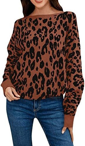 Blusas de mulheres, pulôver de grande porte para mulheres, suéter feminino suéter de moletom de moletom feminino de leopardo feminino