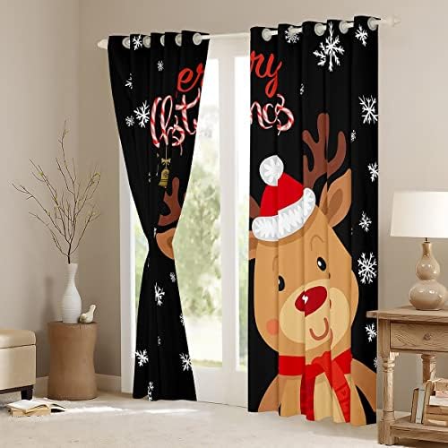 Cortinas de renas de veados de desenho animado 38x54, cortinas de blecaute de feliz natal para crianças meninos meninos meninas de Natal cortinas e cortinas de flocos de neve, feliz ano novo para presentes Tratamentos de janela 2 painéis decoração da sala de estar decoração da sala de estar