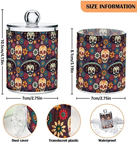 UMIRIKO 4 PCS Skull Floral Dispensador de suporte QTIP de 10 oz para bola de algodão, cotonete, algodão redondo, fio dental - jarra