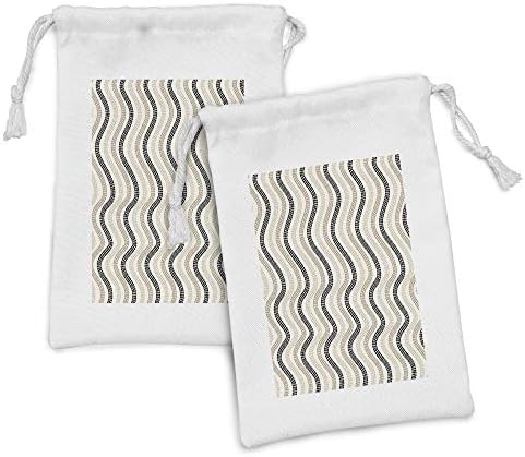 Conjunto de bolsas de tecido creme lunarable de 2, linhas onduladas verticais com bolinhas de colorir padrão abstrô