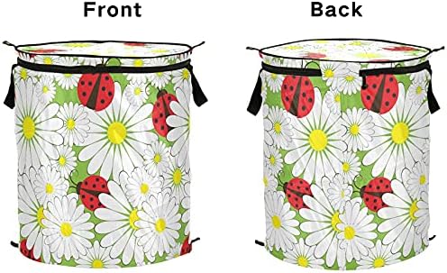 Ladybirds Summer Flowers Pop Up Leundry Horting com tampa de cesta de armazenamento dobrável Bolsa de roupa dobrável para o dormitório do quarto hotel