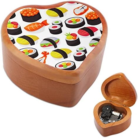 Nudquio Sushi Wood Music Box em forma de coração vintage Caso Musical