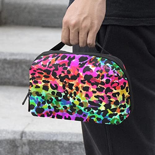 Carteira de bolsa de bolsas de viagem de caixa de transporte de caixa de transmissão de caixa de viagem USB Acessório de bolso, leopardo de cor de arco -íris Patern moderno