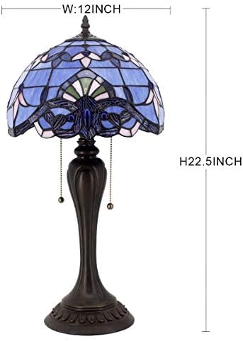 WerFactory Tiffany Lâmpada de manchas de vidro de mesa Lâmpada de cabeceira 12x12x22 polegadas Blue Purple Barroce