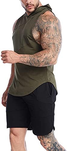 Tampa de tanque de capuz masculino Tampa de cor sólida sem mangas de camiseta de camiseta na moda Top de esportes de musculação, camisetas
