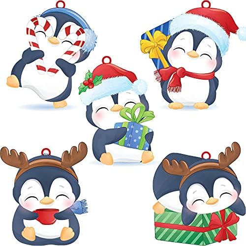 Árvore de ornamentos de Penguin Kaleemi, conjunto de 5 ornamentos de pinguim com rostos engraçados e ações fofas - o item perfeito